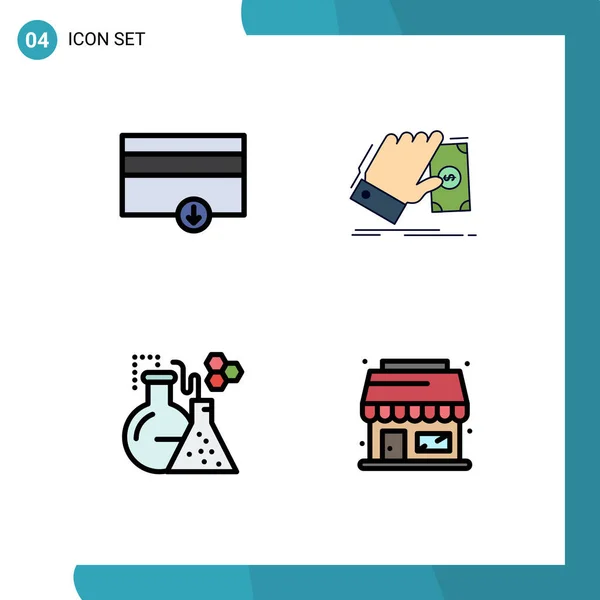 Filledline Flat Color Pack Símbolos Universais Finanças Laboratório Negócios Ganhar — Vetor de Stock