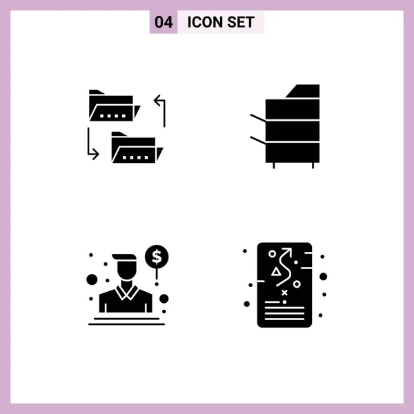 Interface Mobile Glyphe Solide Ensemble Pictogrammes Dossier Technologie Partage Fichiers — Image vectorielle