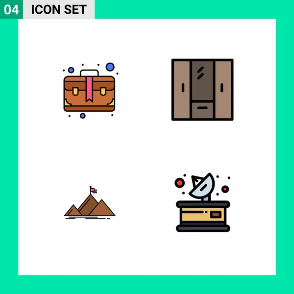 モバイルインターフェイスファイルラインフラットカラーバッグ ケース ピークの4枚の写真のセット編集可能なベクトルデザイン要素 — ストックベクタ