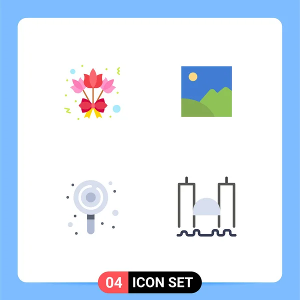 Pictogram Set Simple Flat Icons Bouquet Lollypop Image Sun Bridge — Stock Vector