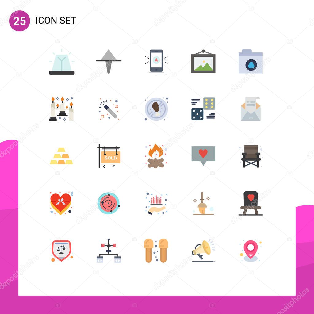 Modern Set of 25 Flat Colors Pictograph of network, cloud, app, wall, photo Editable Vector Design Elements