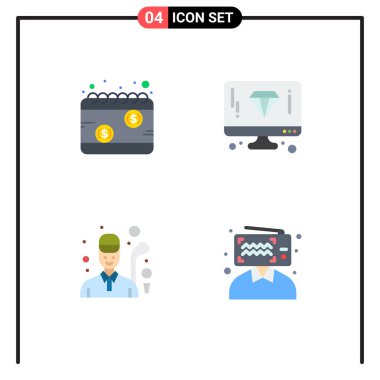 Takvimin 4 Temel Düz Simgesi Kullanıcı Arayüzü Paketi, golf, zamanlama, elmas, Düzenlenebilir Vektör Tasarım Elementleri