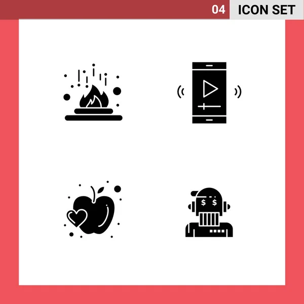 Solid Glyph Pack Universal Symbols Chemical Video Player App Laboratory — Stock Vector