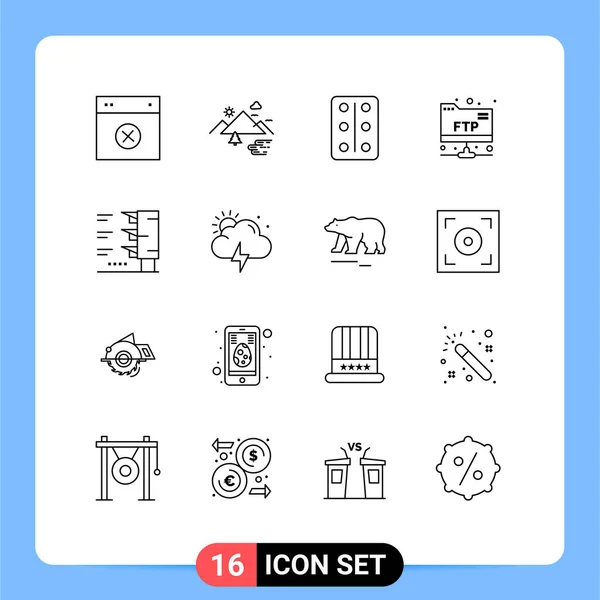 Set Modern Icons Sysymbols Signs Traffic Light Ftp Clouds Folder — Vector de stock