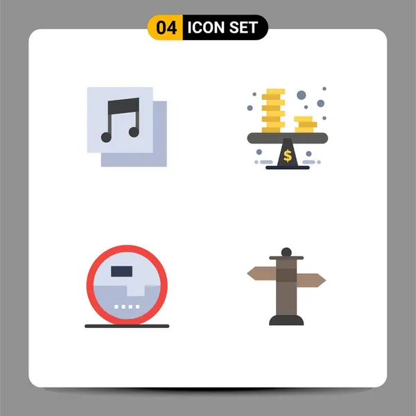 Modern Set Flat Icons Pictograph Albums Electronics Balance Profit Measuring — Vector de stock