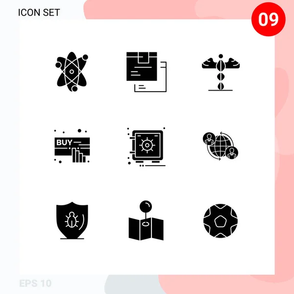 Set Modern Ikonok Szimbólumok Jelek Szekrény Kéz Termék Kattintson Görögország — Stock Vector