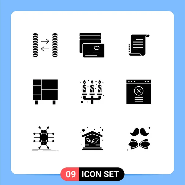 Mobile Interface Solid Glyph Set Pictograms Flame Candle Scenérie Rack — Stockový vektor
