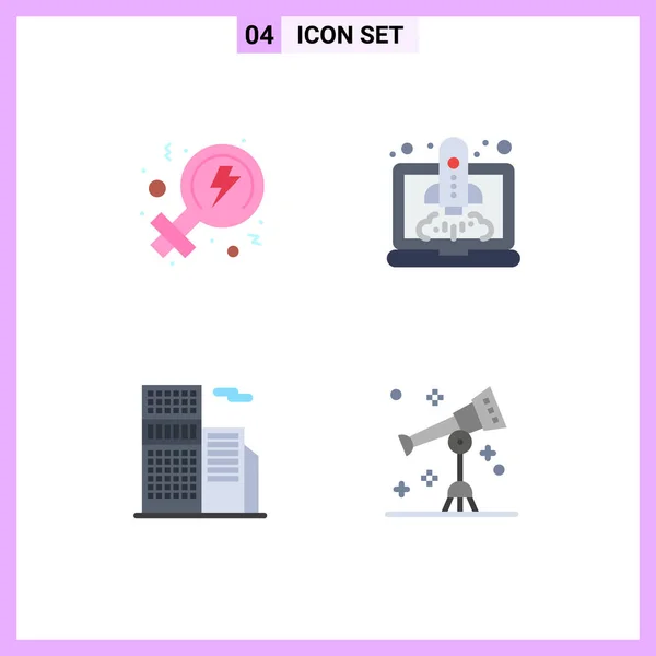 Flat Icon Pack Universal Symbols Feminism Real Boost Startup Astronomy — Stock Vector