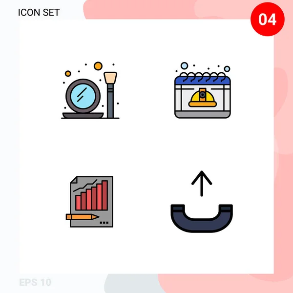 Sinais Cores Planas Filledline Universal Símbolos Vidro Estatísticas Maquiagem Escova — Vetor de Stock