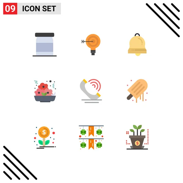 Mobile Interface Flat Color Set Pictograms Call Meal Idea Food — Vector de stock
