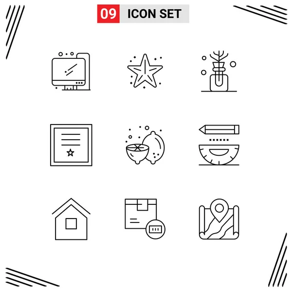 Set Modern Icons Sysymbols Signs Food Stamp Aroma Ribbon Insignia — Archivo Imágenes Vectoriales