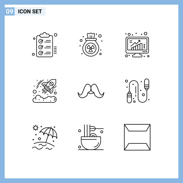 Stock Vector Icon Pack Mit Zeilenzeichen Und Symbolen Für Start — Stockvektor