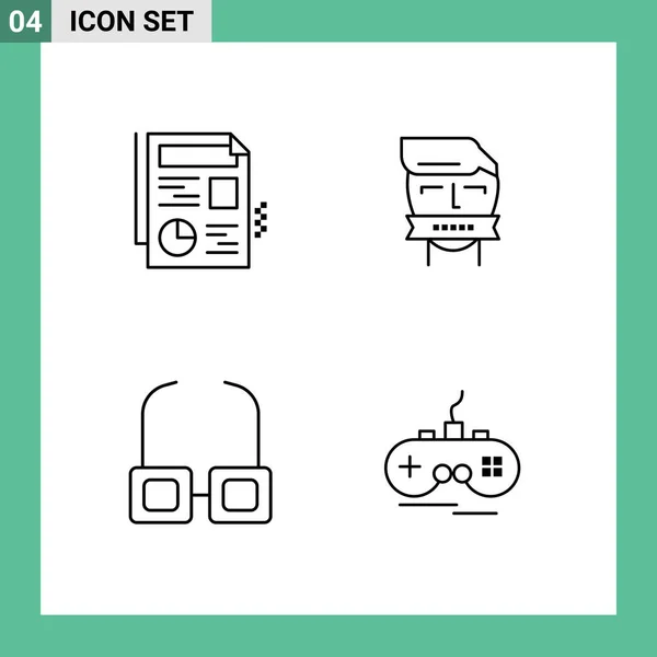 4つのモダンなUiアイコンのセットドキュメント 読み取り シャットダウン ジョイスティック編集可能なベクトルデザイン要素の記号 — ストックベクタ