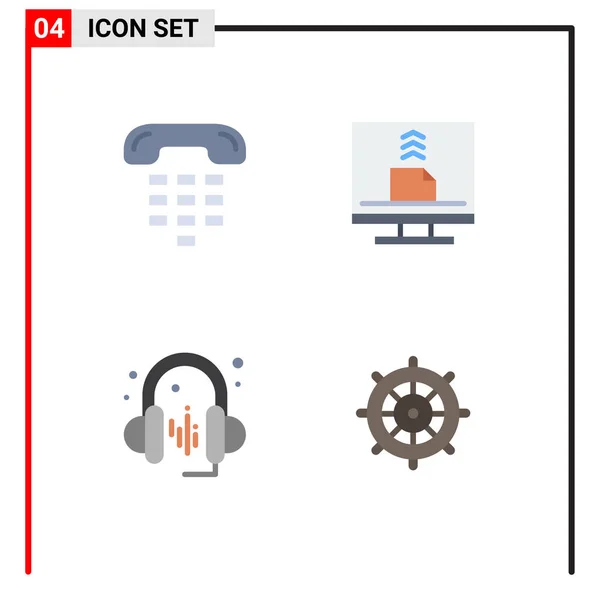 Set Vector Flat Icons Grid Call Email Device Computer Music — Archivo Imágenes Vectoriales