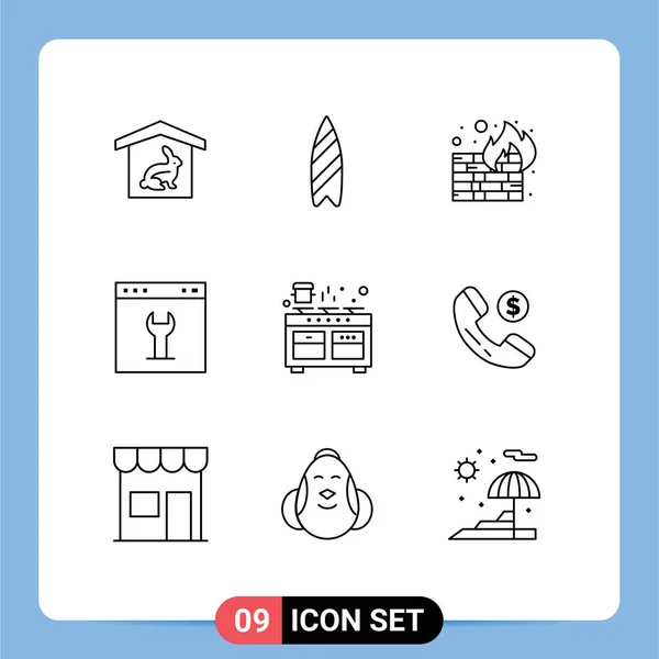 Icone Creative Segni Simboli Moderni Cucina Pagina Fuoco Interfaccia Browser — Vettoriale Stock