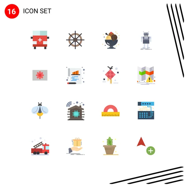 Mobile Interface Flat Color Set Pictograms Bot Android Wheel Robot — Archivo Imágenes Vectoriales
