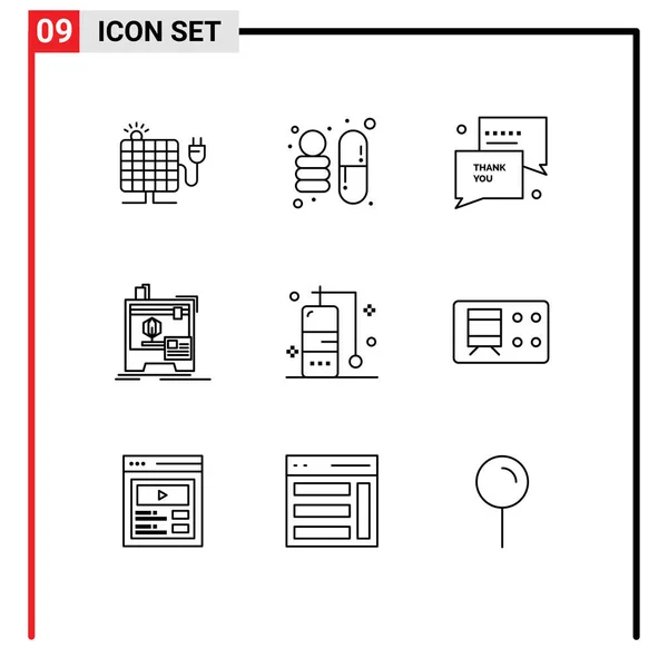 包含9个现代外设标志和符号的网页印刷媒体 如度假 机器可编辑向量设计元素 — 图库矢量图片
