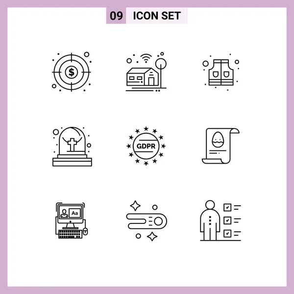 Universal Icon Symbols Gruppo Contorni Moderni File Privacy Vita Legge — Vettoriale Stock