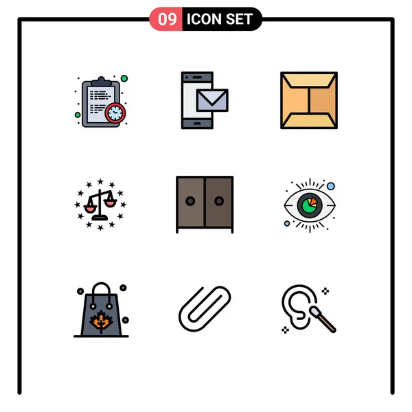 사용자 인터페이스 Filledline Flat Color Pack Modern Signs Symbols Interior — 스톡 벡터