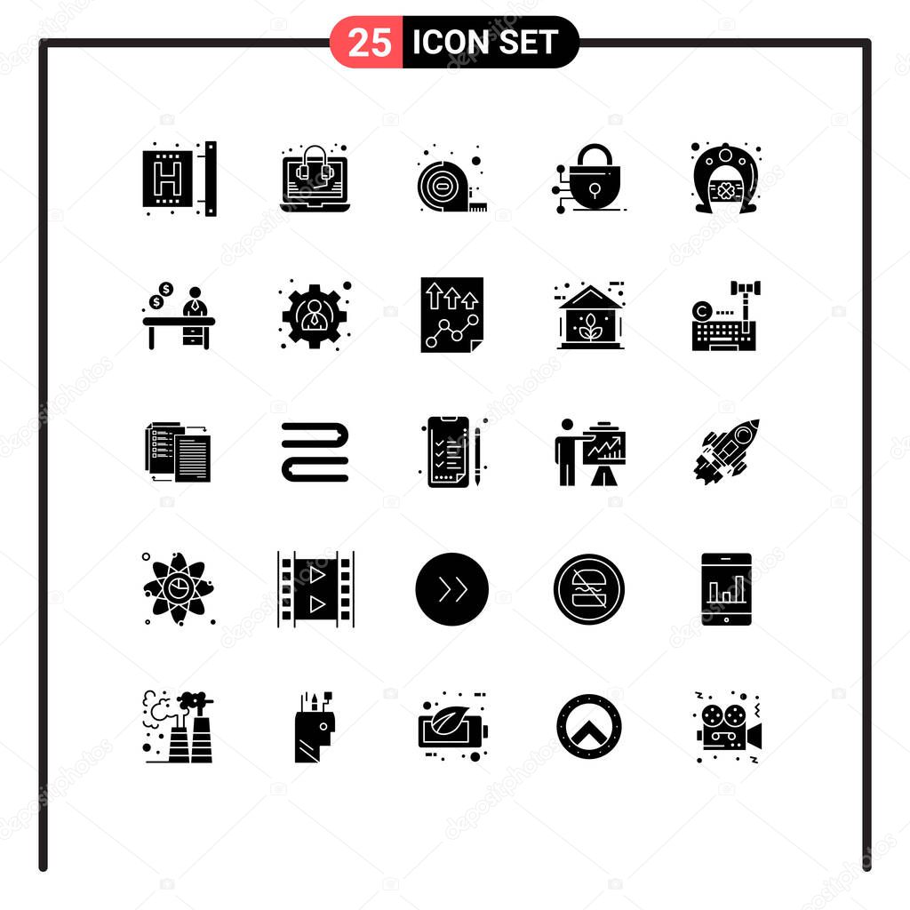 Mobile Interface Solid Glyph Set of 25 Pictograms of fortune, day, support, technology, digital Editable Vector Design Elements