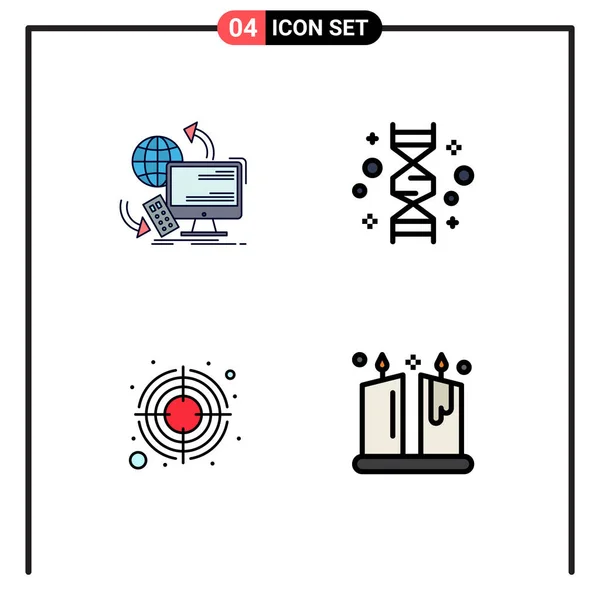 Conjunto Moderno Cores Planas Filledline Símbolos Como Acesso Genoma Remoto — Vetor de Stock