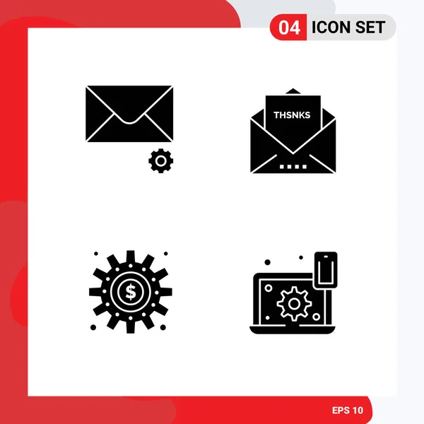 Mobile Interface Solid Glyph Set Pictograms Mail Making Envelope Thanks — Stock Vector