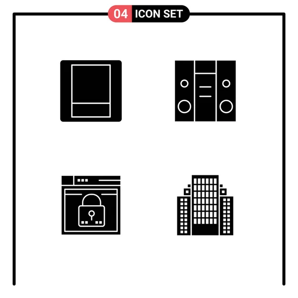 Mobile Interface Solid Glyph Set Pictograms Light Layout Boom Box — 스톡 벡터