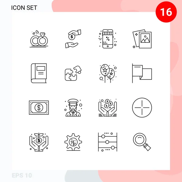 Modern Set Outlines Pictograph Book Photography Online Photo Gallery Editable — Vector de stock