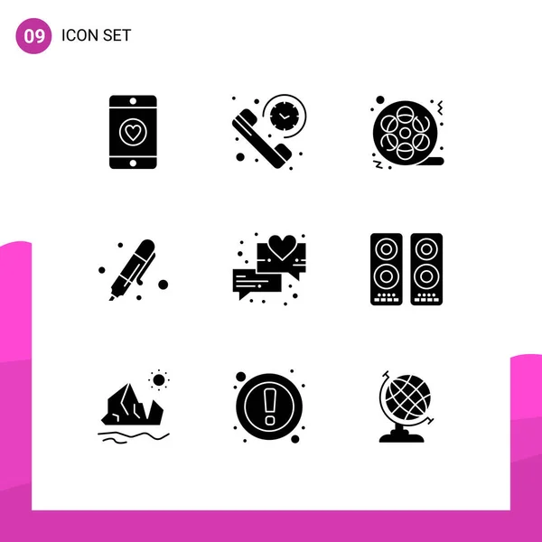 User Interface Pack Basic Solid Glyphs Marker Education Film Drawing — Stock Vector