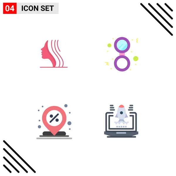 Modern Set Flat Icons Pictograph Female Discount Face Mirror Percent — Vector de stock