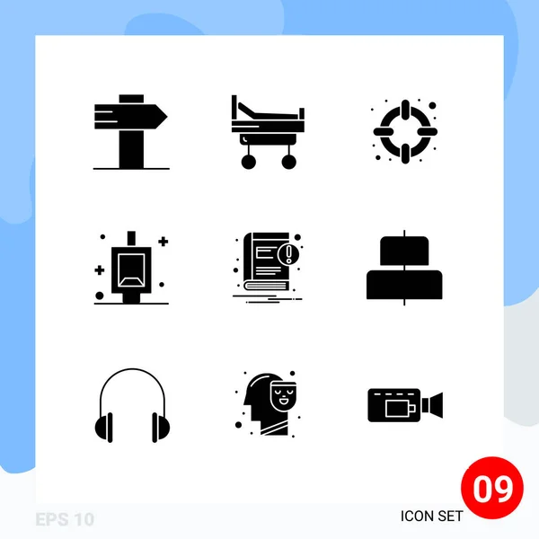 Universal Solid Glyphs Set Web Mobile Applications Center Értesítés Támogatás — Stock Vector