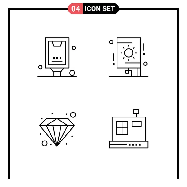 Mobile Interface Line Set Pictograms Advertising Diamond Marketing Festival Value — Archivo Imágenes Vectoriales