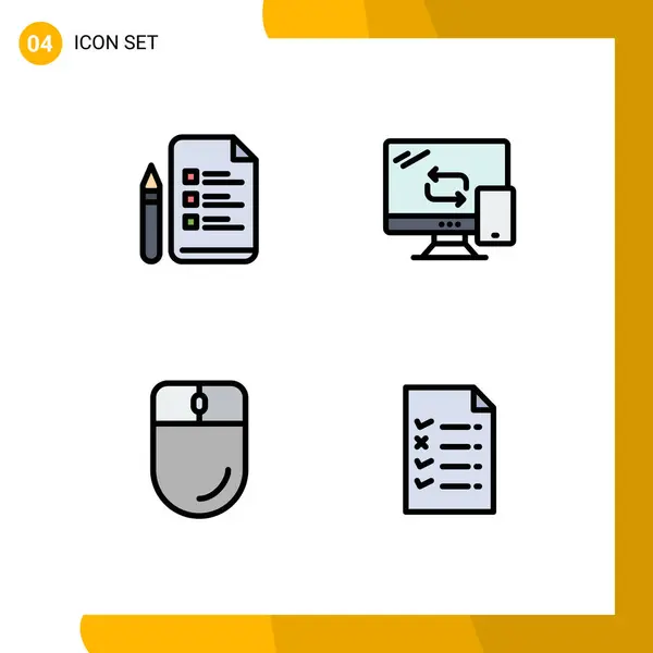 4ファイルラインフラットカラーのグループファイル デバイス ネットワーキング マウスのための記号と記号編集可能なベクトルデザイン要素 — ストックベクタ