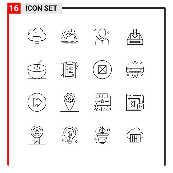 一套16个现代Ui图标符号 用于空的 橱柜的 基督教的 盒子的 传道的可编辑向量设计元素 — 图库矢量图片