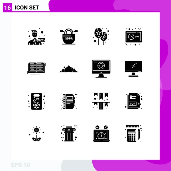 Mobile Interface Solid Glyph Set Pictograms Education Console Balloon Gamepad — Stockový vektor