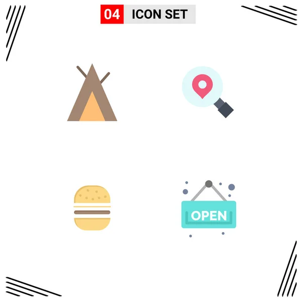 Pictogram Set Simple Flat Icons Camp Fast Research Location Open — Stock Vector