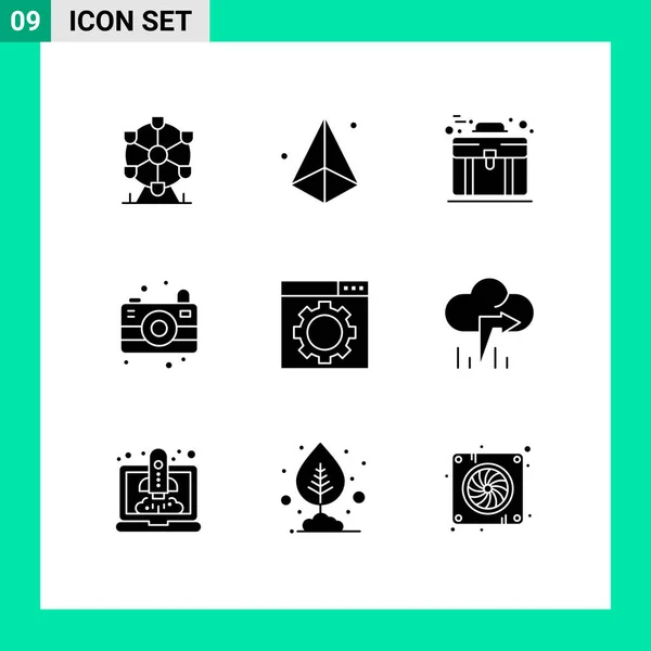 Set Vector Solid Glyphs Grid Website Optimization Business Camping Camera — Archivo Imágenes Vectoriales