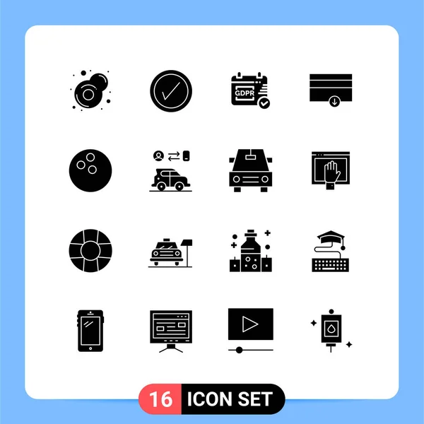 Modern Set Solid Glyphs Pictograph Man Car Calendar Sport Ball — Stock Vector