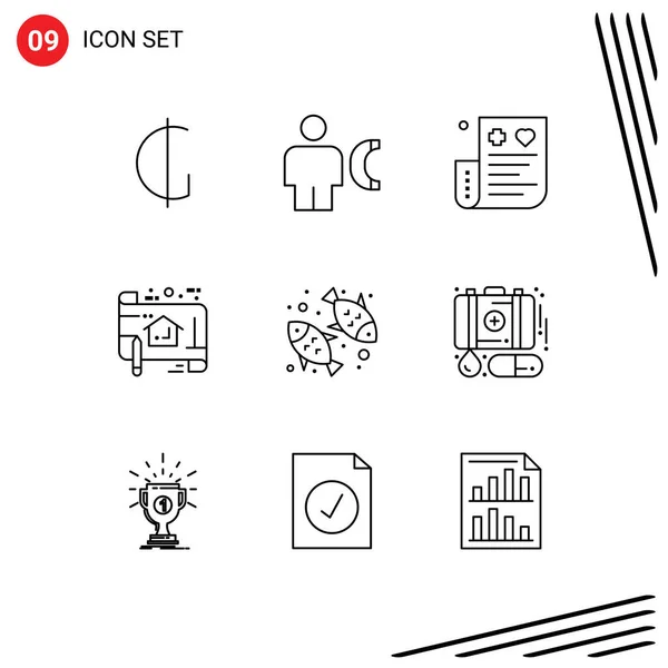 Set Vector Outlines Grid Plan Sketch Info Plan Expense Editable — Vector de stock