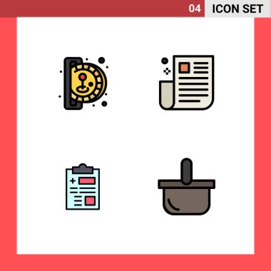 Para, rapor, oyun, gazete, sağlık Düzenlenebilir Vektör Tasarım Elementleri eklemek için 4 Vektör Filledline Düz Renk Kümesi