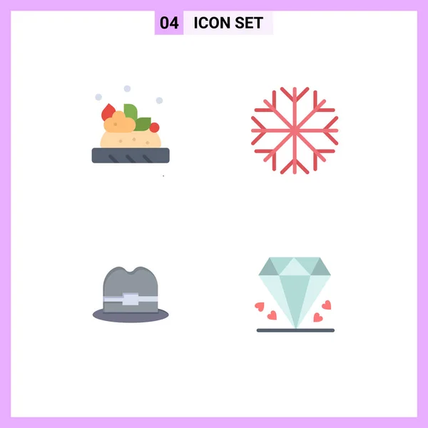 Paquete Icon Flat Símbolos Universales Bruschetta Diamante Naturaleza Sombrero Mamá — Vector de stock