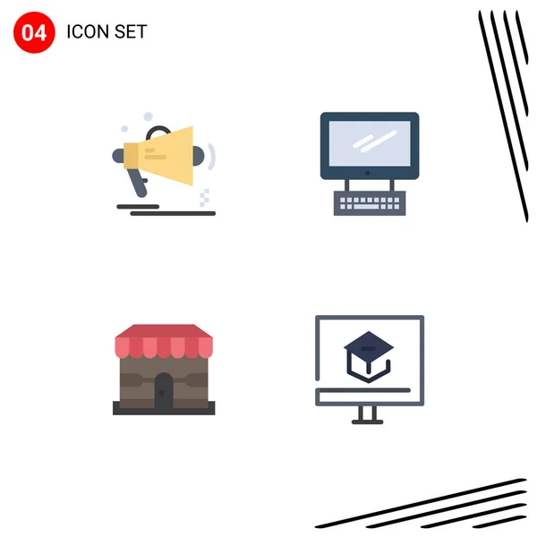 Set Vector Flat Icons Grid Advertising Announcement Monitor Shop Editable — Vector de stock