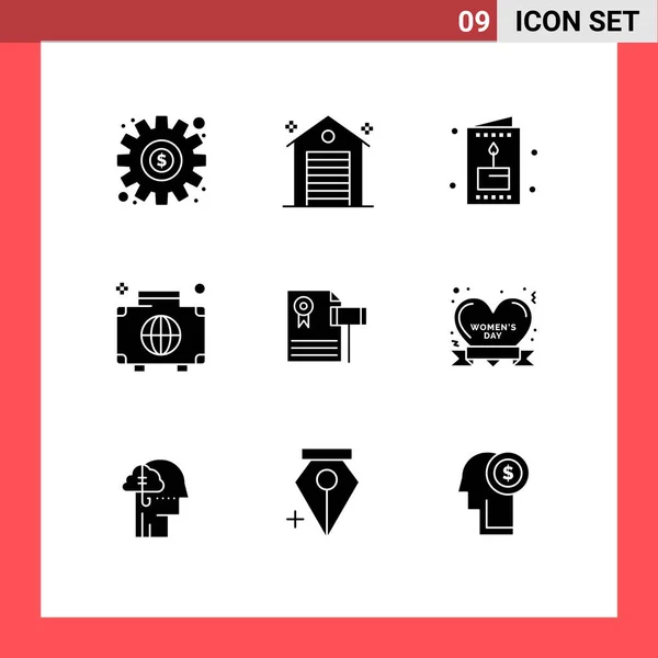 Set Modern Icons Symbols Signs Auction International Card Global Bag — Stock Vector