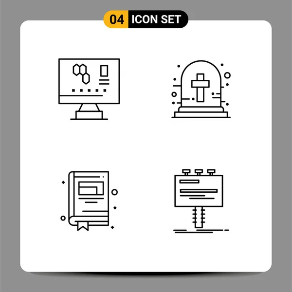 Universal Line Signs Symbols Biology Notebook Science Halloween Graveyard Cross — Stock Vector