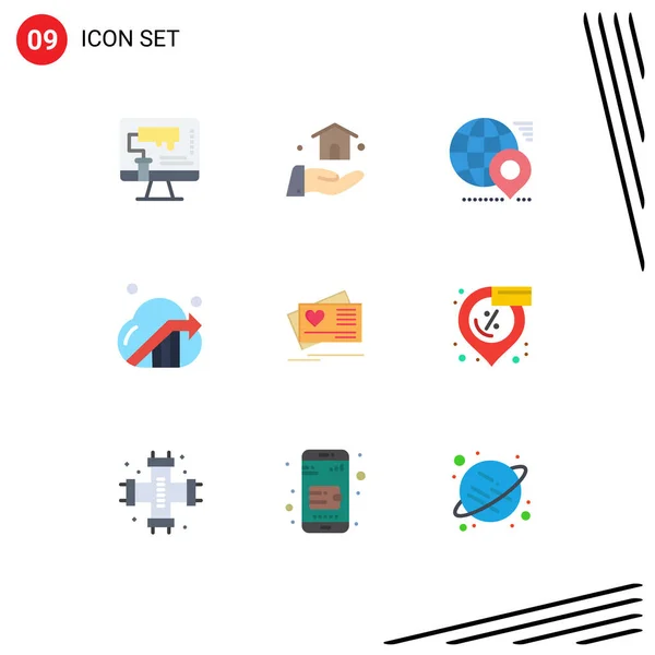 九套现代标志及卡片 可编辑向量设计元素的用户界面平面彩色套件 — 图库矢量图片