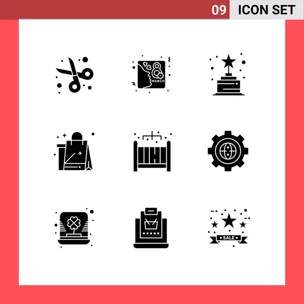 Mobile Interface Solid Glyph Set Pictograms Home Cloths Invite New — 스톡 벡터