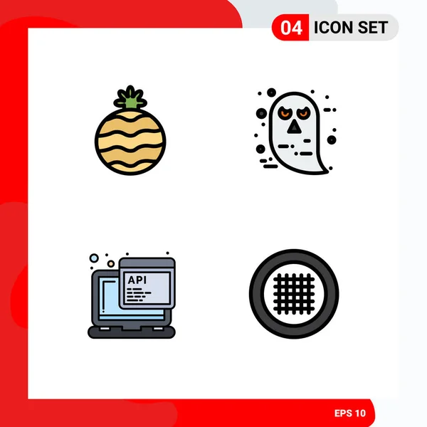 Pictogram Set Simple Filledline Flat Colors Fruit Programming Face Api — Stock Vector