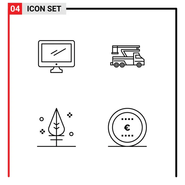 Pictogramme Ensemble Couleurs Plates Filledline Simples Ordinateur Transport Imac Camion — Image vectorielle