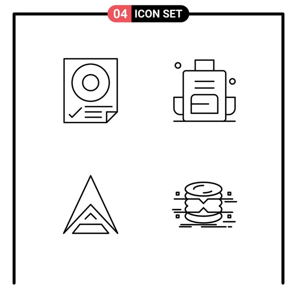 四组供核对 背负包装 硬币可编辑矢量设计元素用的过滤线 平面彩色标志及符号 — 图库矢量图片