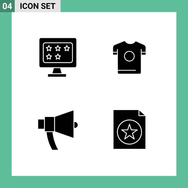 Set Commercial Solid Glyphs Pack Business Announcement Star Sport Megafonía — Archivo Imágenes Vectoriales